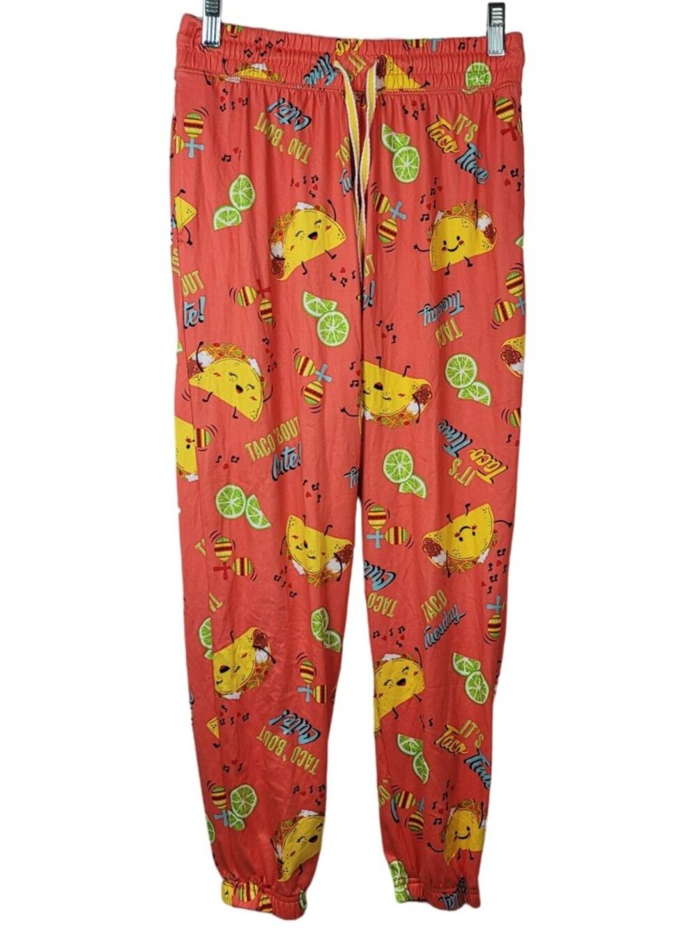 Briefly Stated Womens Jogger Pajama Pants Orange XS Pull On Taco Tuesday Lounge